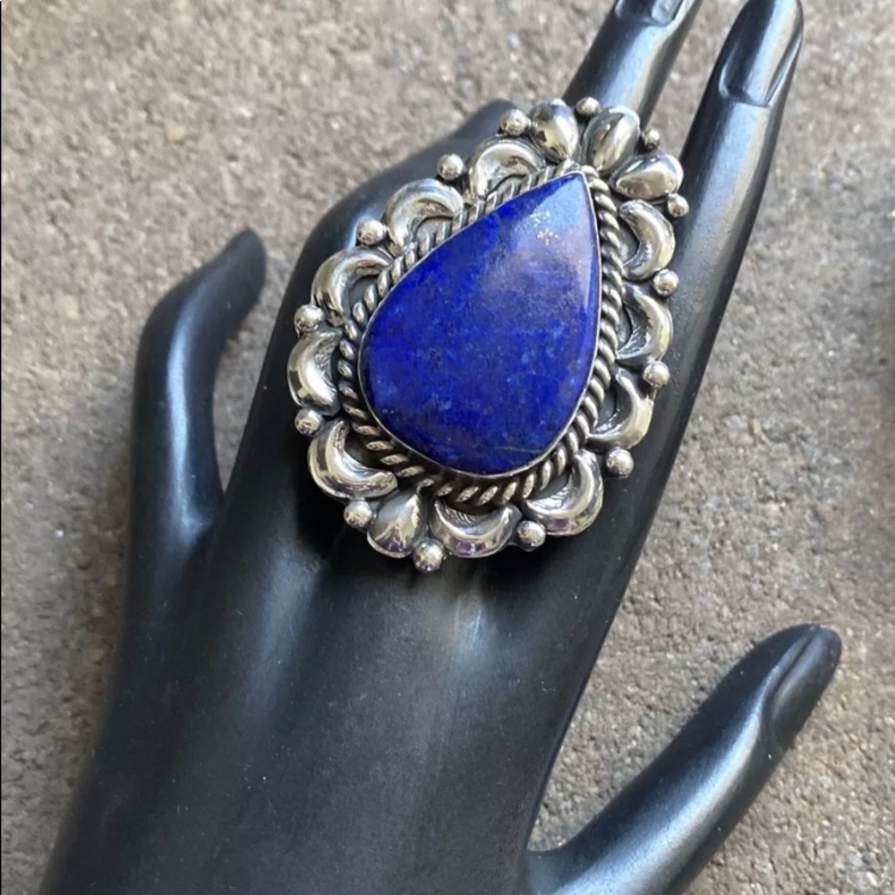 Nativeamerican Sterlingsilver Lapis Adjustablering - image 7